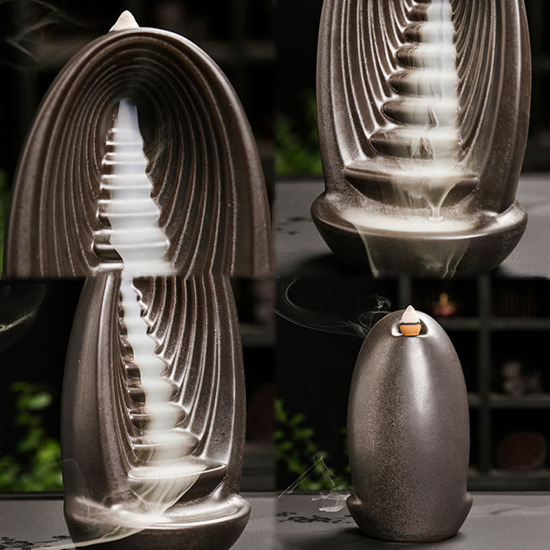 Buddha Stones Escaliers Montagnes Eau Main de Bouddha Fontaine à fumée à refoulement en céramique Brûleur d'encens de méditation Décoration - image 1