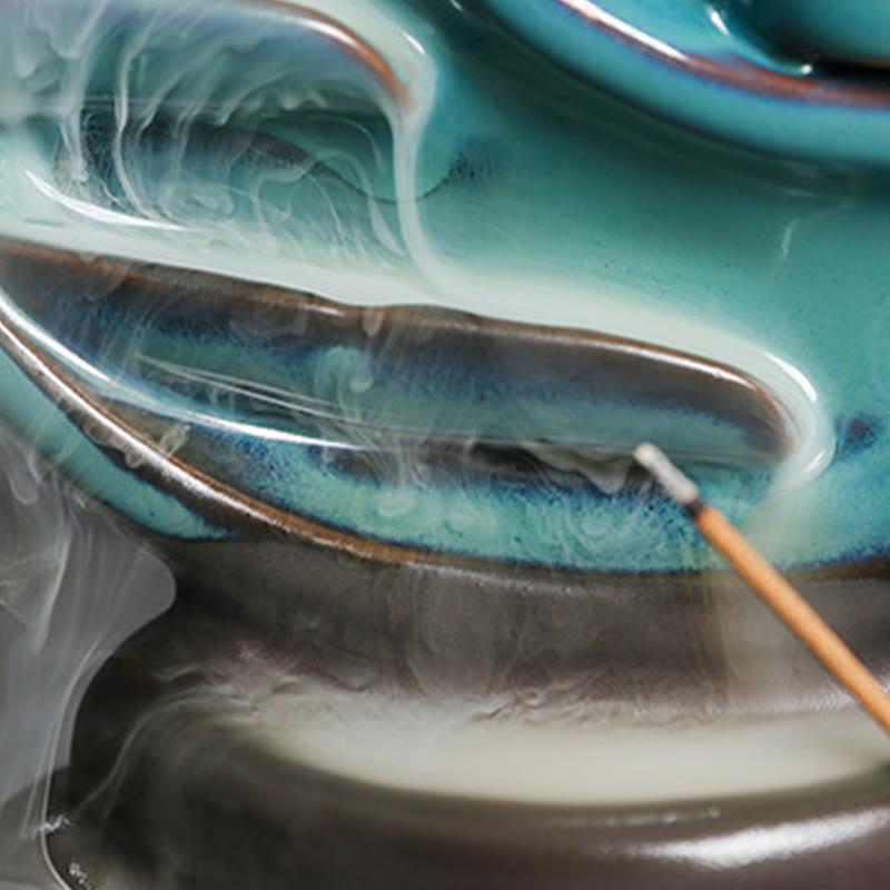 Fontaine à fumée à reflux en céramique avec croissant de lune bleu et Buddha Stones, chandelier de méditation, brûleur d'encens décoratif - image 13