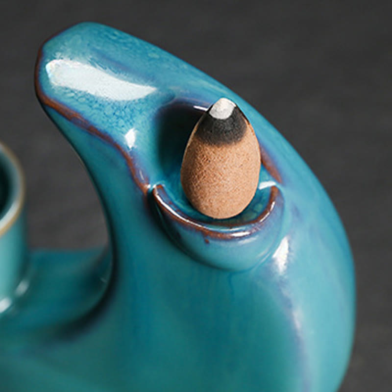 Fontaine à fumée à reflux en céramique avec croissant de lune bleu et Buddha Stones, chandelier de méditation, brûleur d'encens décoratif - image 9