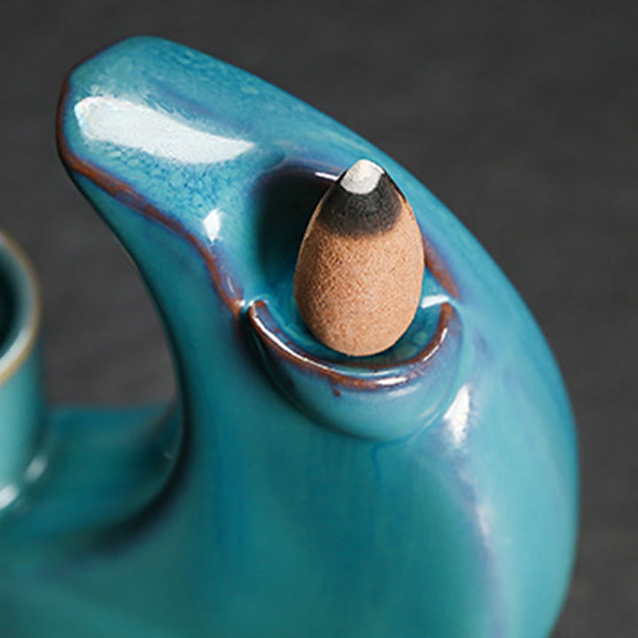 Fontaine à fumée à reflux en céramique avec croissant de lune bleu et Buddha Stones, chandelier de méditation, brûleur d'encens décoratif - image 9