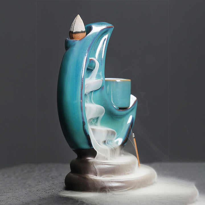 Fontaine à fumée à reflux en céramique avec croissant de lune bleu et Buddha Stones, chandelier de méditation, brûleur d'encens décoratif - image 8