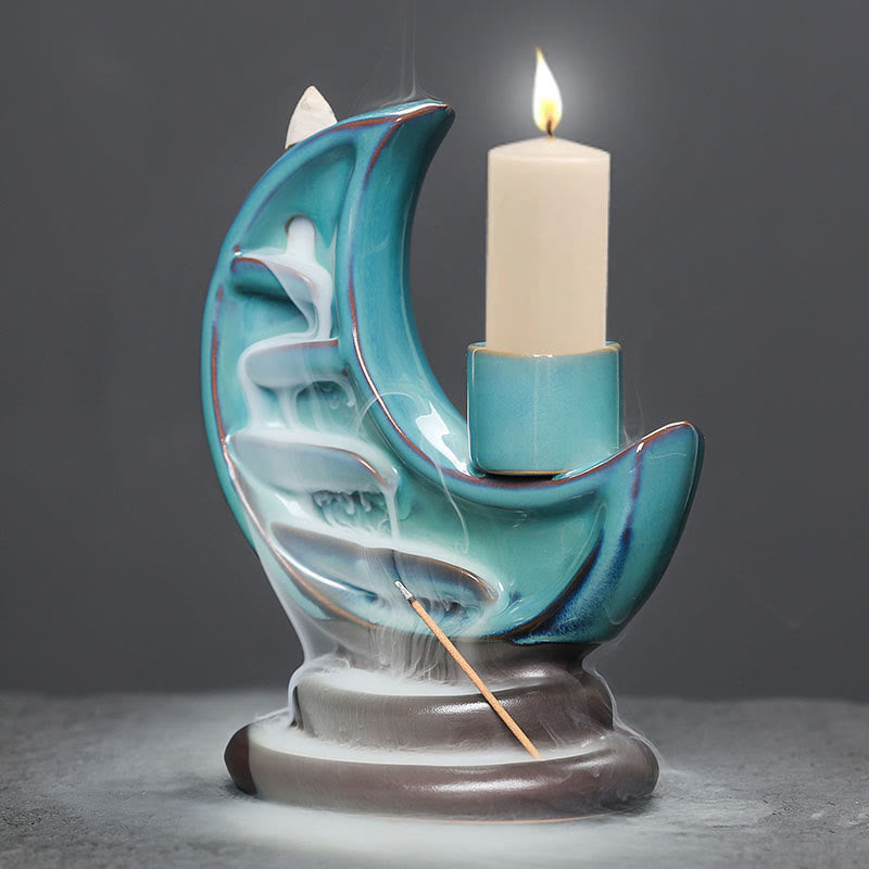 Fontaine à fumée à reflux en céramique avec croissant de lune bleu et Buddha Stones, chandelier de méditation, brûleur d'encens décoratif - image 7