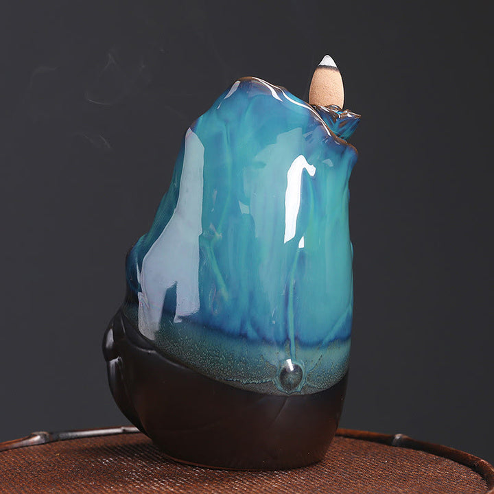 Fontaine à fumée à reflux en céramique avec feuilles de lotus bleu et Buddha Stones , brûleur d'encens spirituel décoratif - image 4