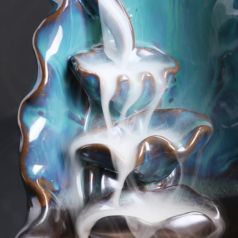 Fontaine à fumée à reflux en céramique avec feuilles de lotus bleu et Buddha Stones , brûleur d'encens spirituel décoratif - image 7