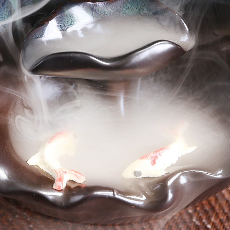 Fontaine à fumée à reflux en céramique avec feuilles de lotus bleu et Buddha Stones , brûleur d'encens spirituel décoratif - image 8