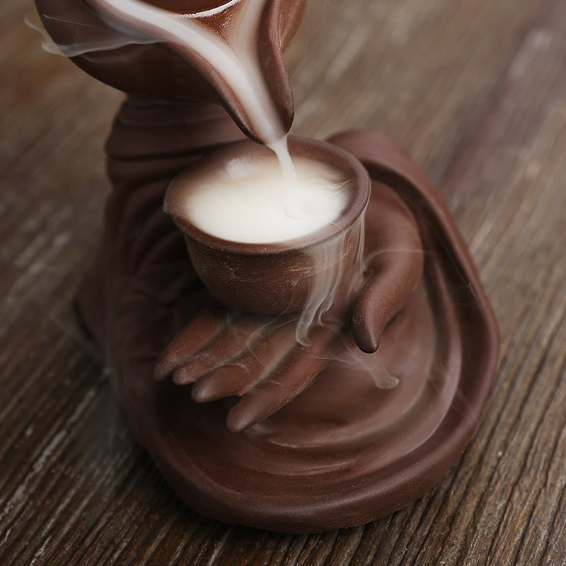 Buddha Stones Bouddha Main Tenant Théière Tasse Céramique Fontaine de Fumée à Refoulement Brûleur d'Encens de Guérison Décoration - image 18