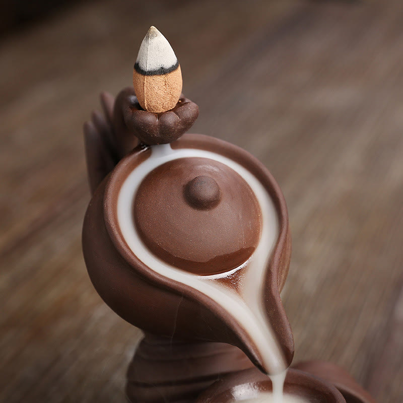 Buddha Stones Bouddha Main Tenant Théière Tasse Céramique Fontaine de Fumée à Refoulement Brûleur d'Encens de Guérison Décoration - image 16