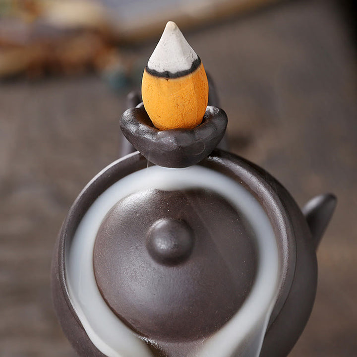Buddha Stones Bouddha Main Tenant Théière Tasse Céramique Fontaine de Fumée à Refoulement Brûleur d'Encens de Guérison Décoration - image 7