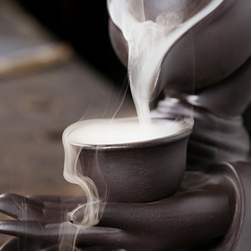 Buddha Stones Bouddha Main Tenant Théière Tasse Céramique Fontaine de Fumée à Refoulement Brûleur d'Encens de Guérison Décoration - image 6