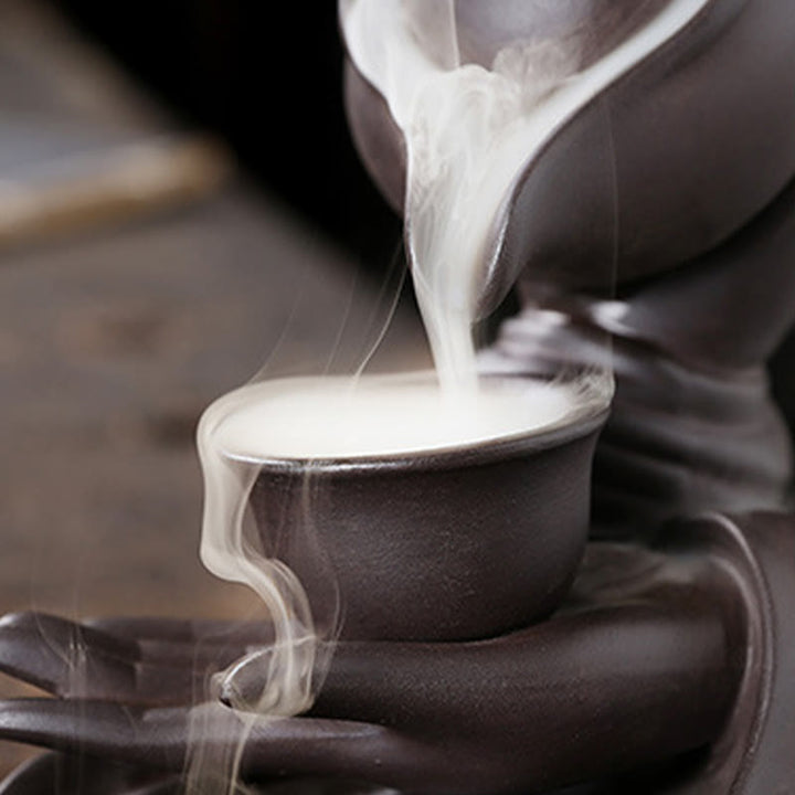 Buddha Stones Bouddha Main Tenant Théière Tasse Céramique Fontaine de Fumée à Refoulement Brûleur d'Encens de Guérison Décoration - image 6