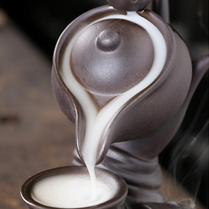 Buddha Stones Bouddha Main Tenant Théière Tasse Céramique Fontaine de Fumée à Refoulement Brûleur d'Encens de Guérison Décoration - image 5
