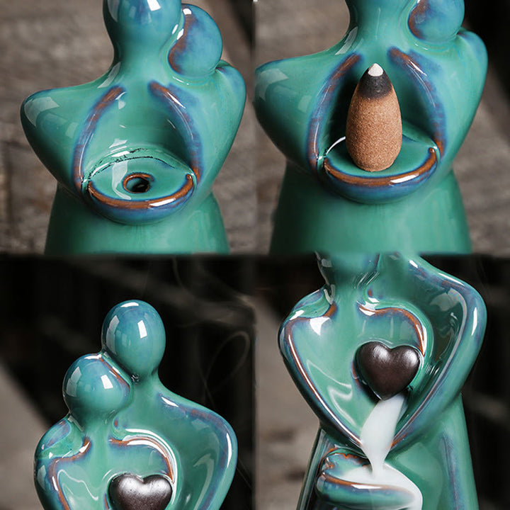 Fontaine à fumée à reflux en céramique représentant un couple amoureux en Buddha Stones , décoration pour la guérison et l'encens - image 6