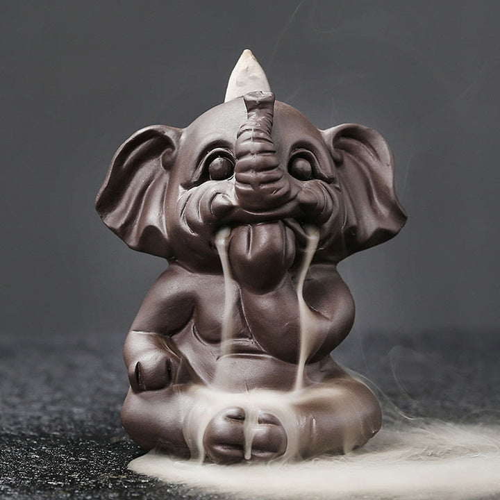 Buddha Stones Éléphant mignon Fontaine de fumée à reflux en argile violette Brûleur d'encens de guérison de la paix Décoration - Ne dites pas 6,6*8,5*9,3 cm - image 28