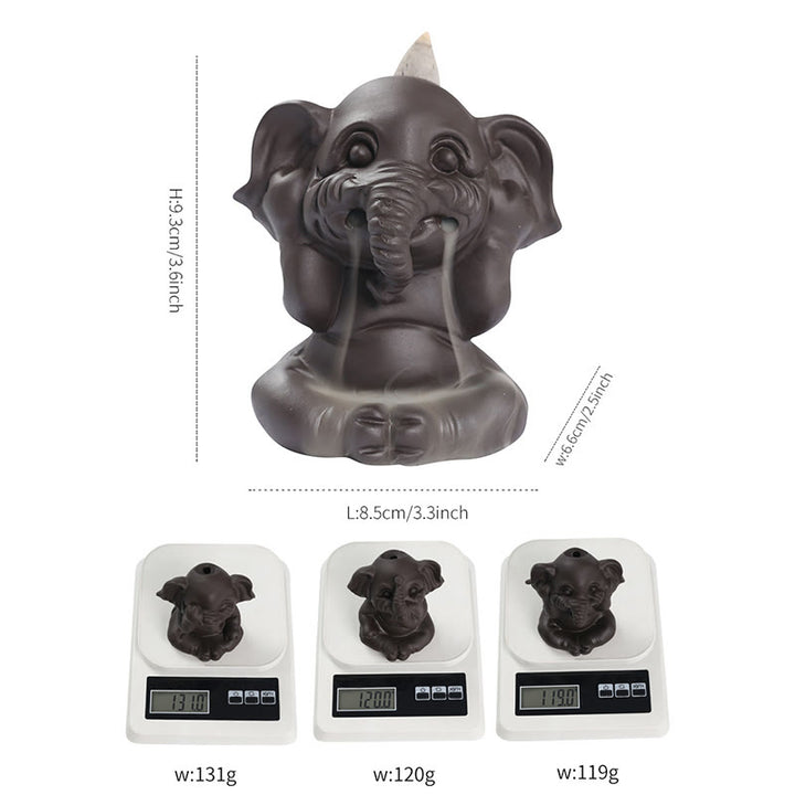 Buddha Stones Éléphant mignon Fontaine de fumée à reflux en argile violette Brûleur d'encens de guérison de la paix Décoration - image 5