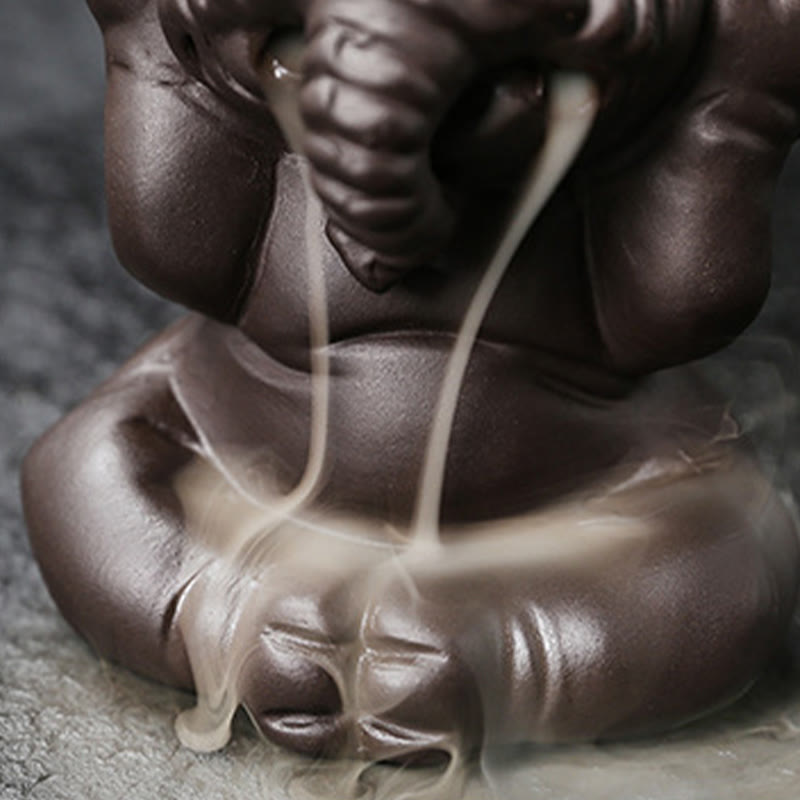 Buddha Stones Éléphant mignon Fontaine de fumée à reflux en argile violette Brûleur d'encens de guérison de la paix Décoration - image 23