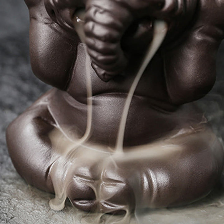 Buddha Stones Éléphant mignon Fontaine de fumée à reflux en argile violette Brûleur d'encens de guérison de la paix Décoration - image 23