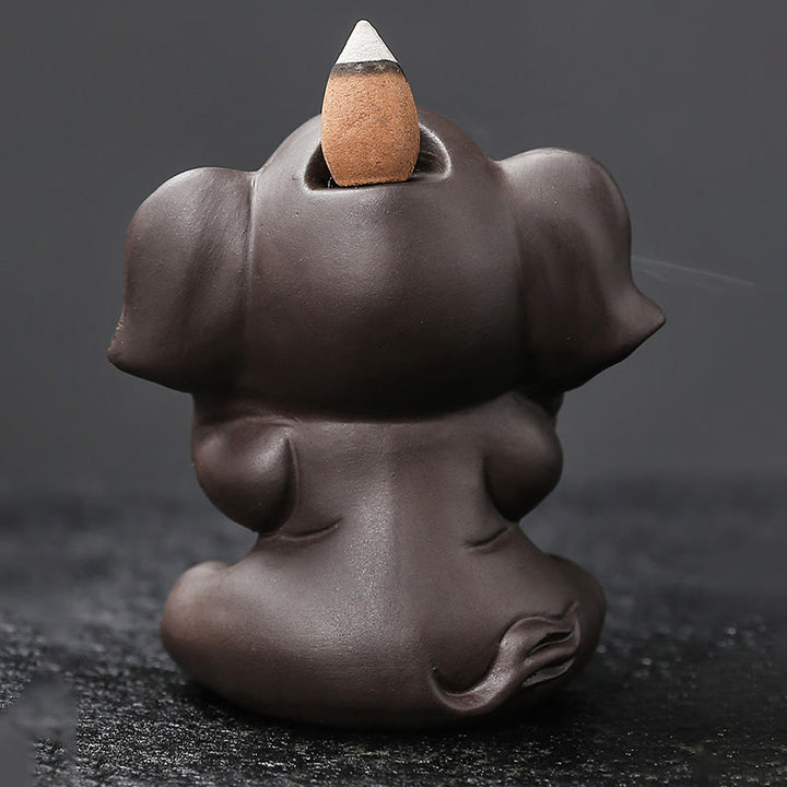 Buddha Stones Éléphant mignon Fontaine de fumée à reflux en argile violette Brûleur d'encens de guérison de la paix Décoration - image 18