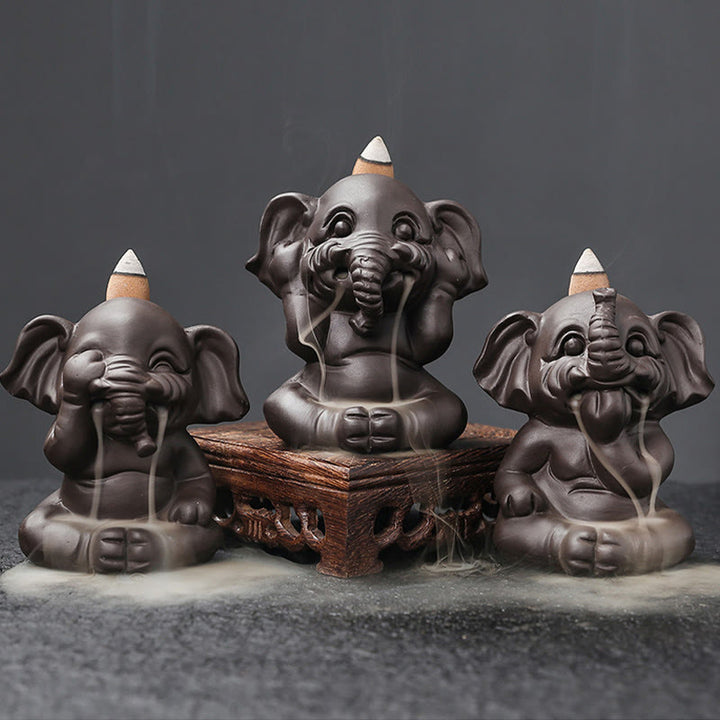 Buddha Stones Éléphant mignon Fontaine de fumée à reflux en argile violette Brûleur d'encens de guérison de la paix Décoration - image 2
