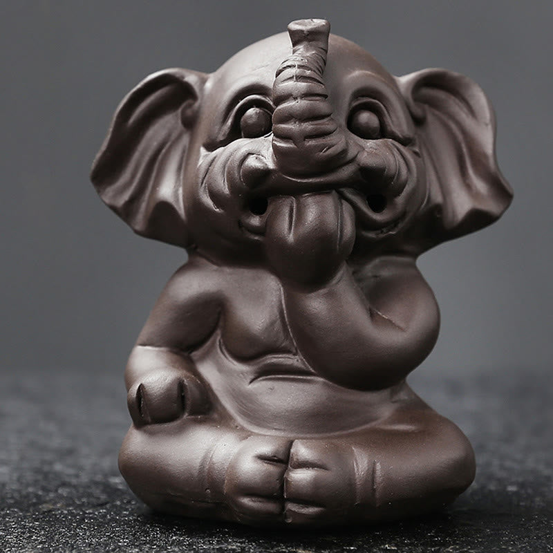 Buddha Stones Éléphant mignon Fontaine de fumée à reflux en argile violette Brûleur d'encens de guérison de la paix Décoration - image 30