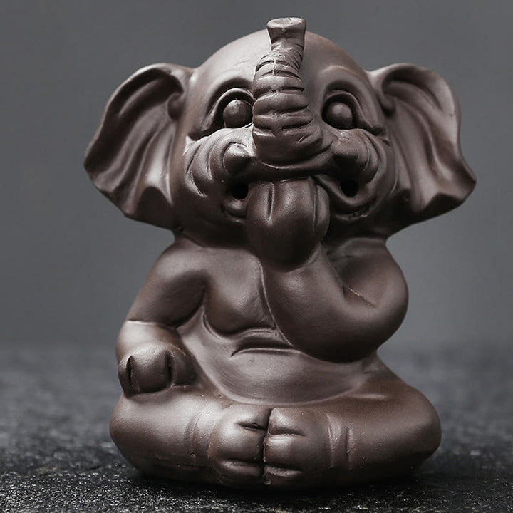Buddha Stones Éléphant mignon Fontaine de fumée à reflux en argile violette Brûleur d'encens de guérison de la paix Décoration - image 30