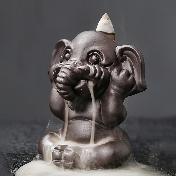 Buddha Stones Éléphant mignon Fontaine de fumée à reflux en argile violette Brûleur d'encens de guérison de la paix Décoration - image 18