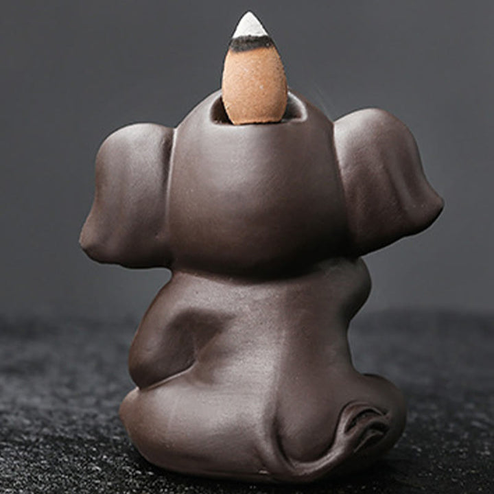 Buddha Stones Éléphant mignon Fontaine de fumée à reflux en argile violette Brûleur d'encens de guérison de la paix Décoration - image 8