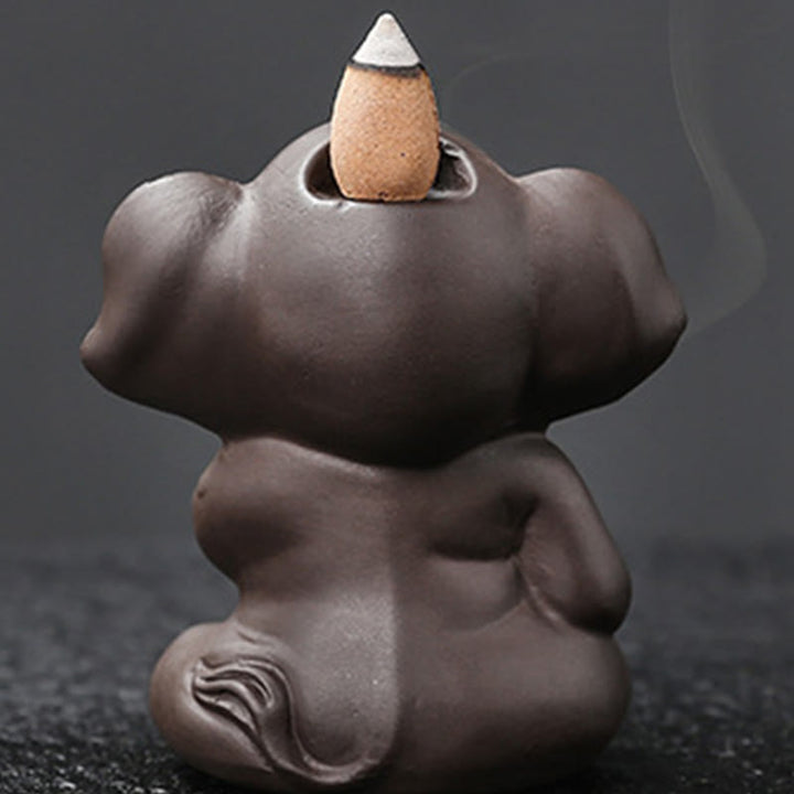 Buddha Stones Éléphant mignon Fontaine de fumée à reflux en argile violette Brûleur d'encens de guérison de la paix Décoration - image 28