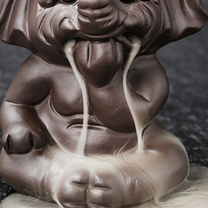 Buddha Stones Éléphant mignon Fontaine de fumée à reflux en argile violette Brûleur d'encens de guérison de la paix Décoration - image 33