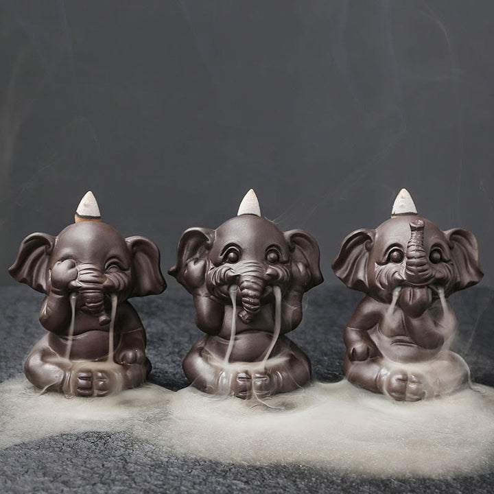 Buddha Stones Éléphant mignon Fontaine de fumée à reflux en argile violette Brûleur d'encens de guérison de la paix Décoration - image 3