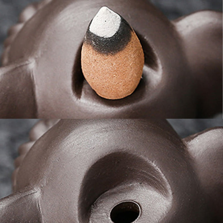 Buddha Stones Éléphant mignon Fontaine de fumée à reflux en argile violette Brûleur d'encens de guérison de la paix Décoration - image 26