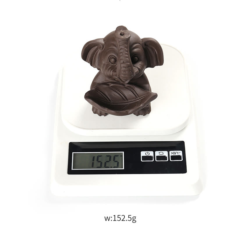 Buddha Stones Petit éléphant tenant une feuille Fontaine de fumée à refoulement en argile violette Brûleur d'encens de guérison Décoration - image 17