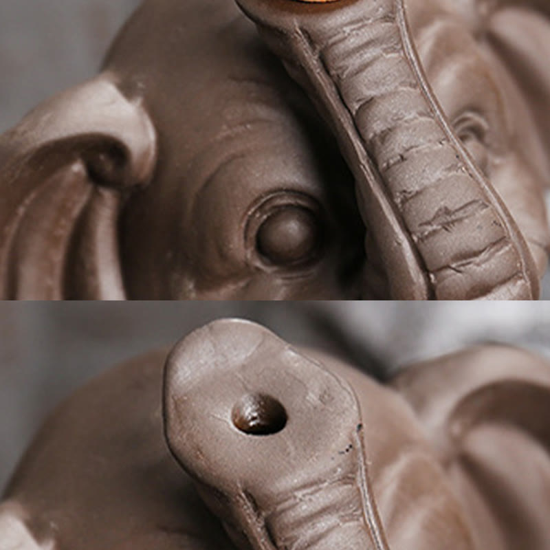 Buddha Stones Petit éléphant tenant une feuille Fontaine de fumée à refoulement en argile violette Brûleur d'encens de guérison Décoration - image 14