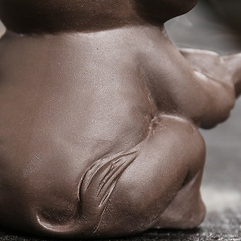 Buddha Stones Petit éléphant tenant une feuille Fontaine de fumée à refoulement en argile violette Brûleur d'encens de guérison Décoration - image 13