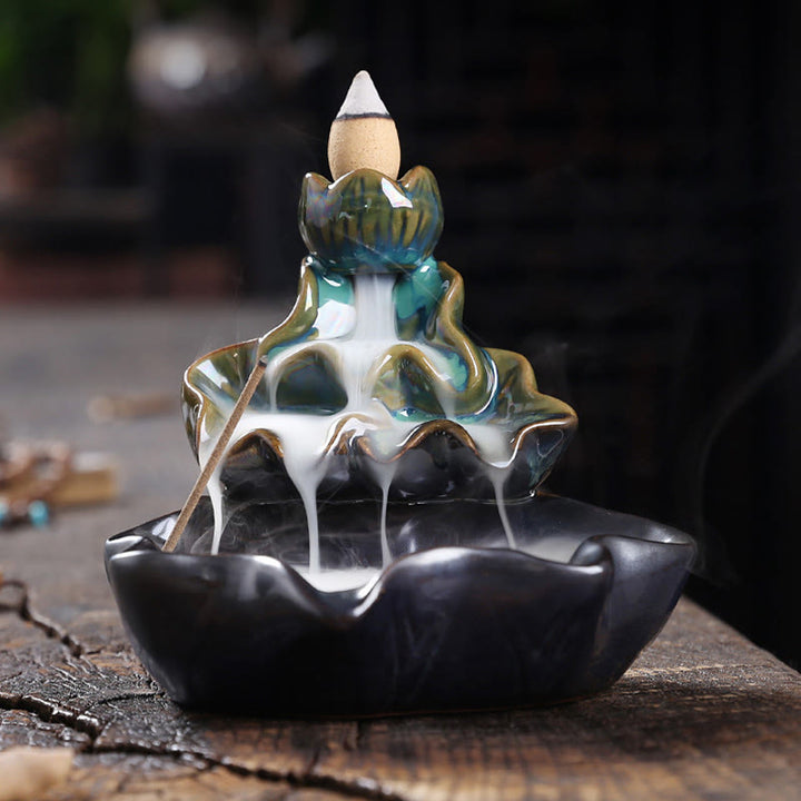 Fontaine à fumée à refoulement en céramique, Buddha Stones, feuille de lotus, poisson koï, brûleur d'encens de paix, décoration - image 6