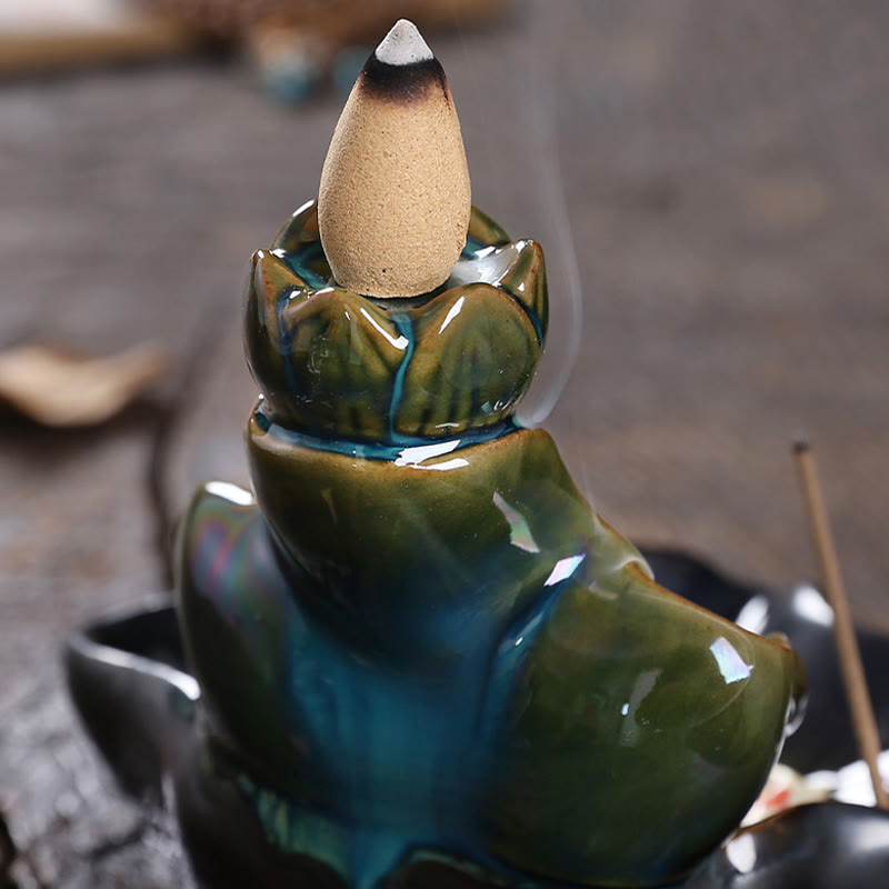 Fontaine à fumée à refoulement en céramique, Buddha Stones, feuille de lotus, poisson koï, brûleur d'encens de paix, décoration - image 8
