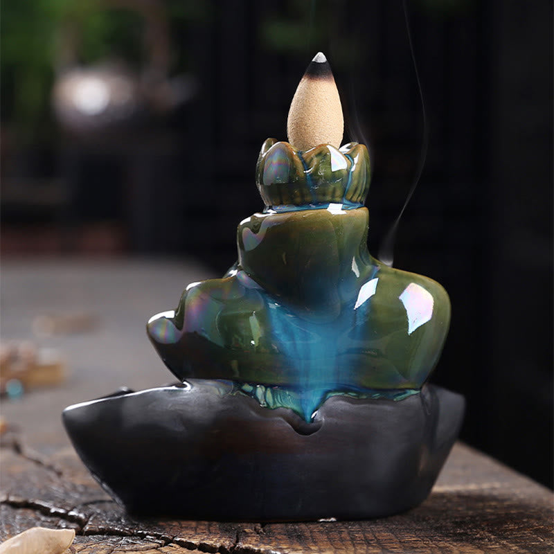 Fontaine à fumée à refoulement en céramique, Buddha Stones, feuille de lotus, poisson koï, brûleur d'encens de paix, décoration - image 5
