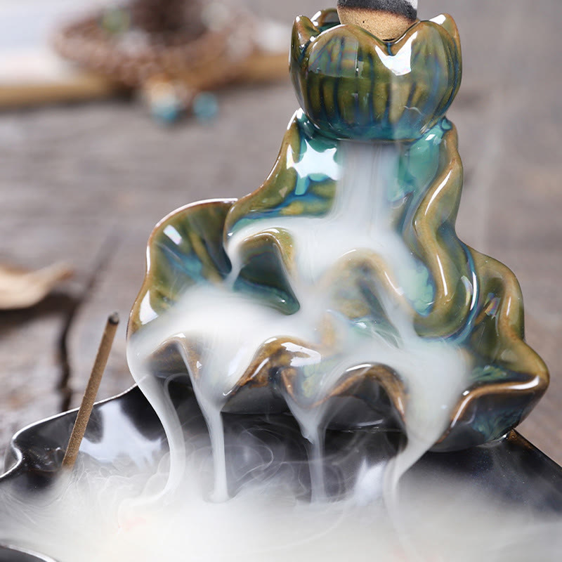 Fontaine à fumée à refoulement en céramique, Buddha Stones, feuille de lotus, poisson koï, brûleur d'encens de paix, décoration - image 6