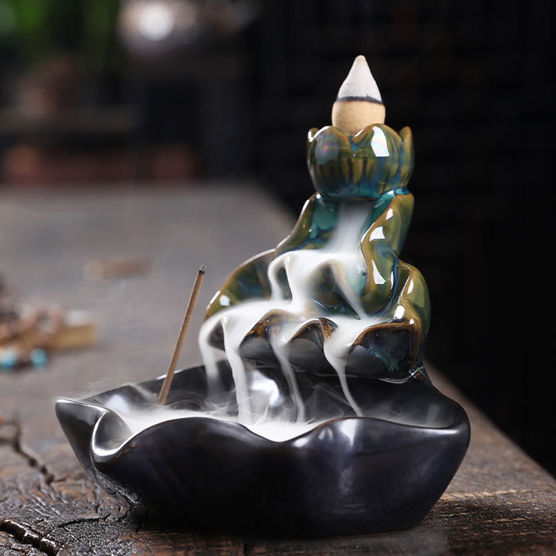 Fontaine à fumée à refoulement en céramique, Buddha Stones, feuille de lotus, poisson koï, brûleur d'encens de paix, décoration - image 4