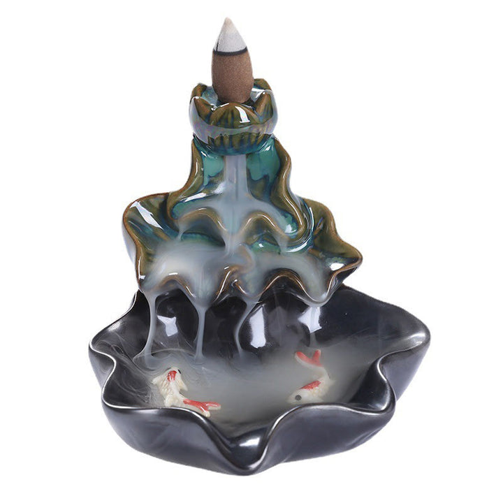 Fontaine à fumée à refoulement en céramique, Buddha Stones, feuille de lotus, poisson koï, brûleur d'encens de paix, décoration - image 11