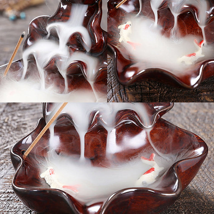 Fontaine à fumée à refoulement en céramique, Buddha Stones, feuille de lotus, poisson koï, brûleur d'encens de paix, décoration - image 17