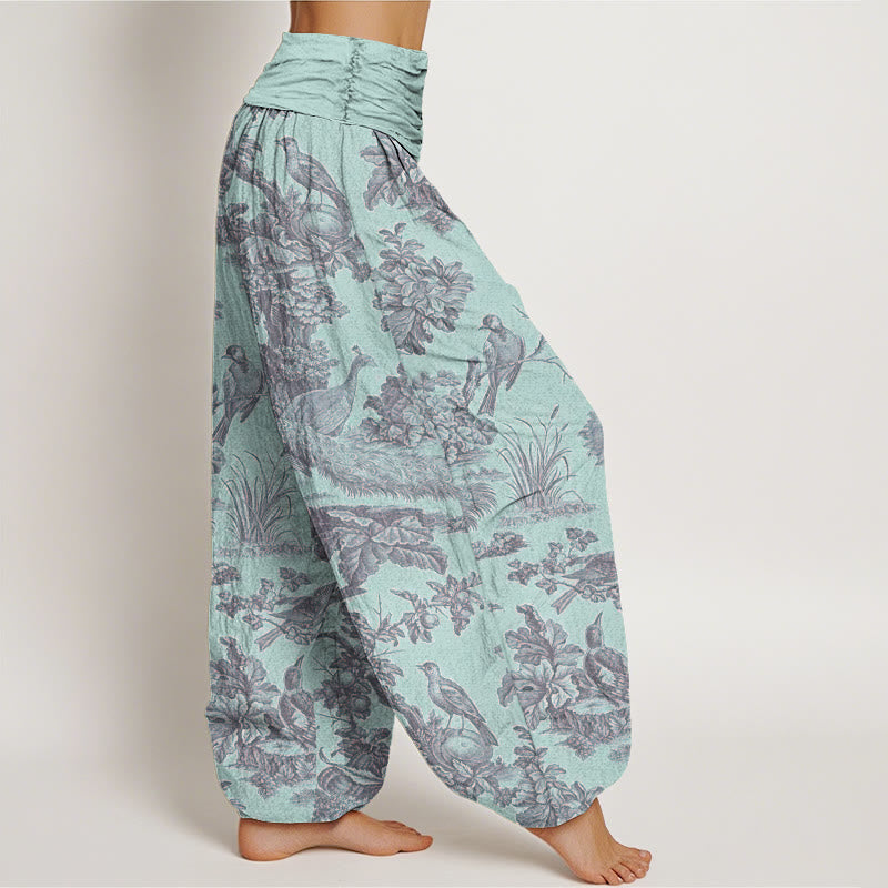 Pantalon harem à taille élastique pour femme, motif Buddha Stones, oiseaux, arbres et branches en coton - image 6