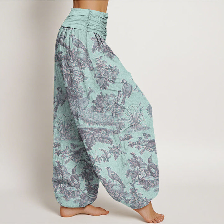 Pantalon harem à taille élastique pour femme, motif Buddha Stones, oiseaux, arbres et branches en coton - image 6