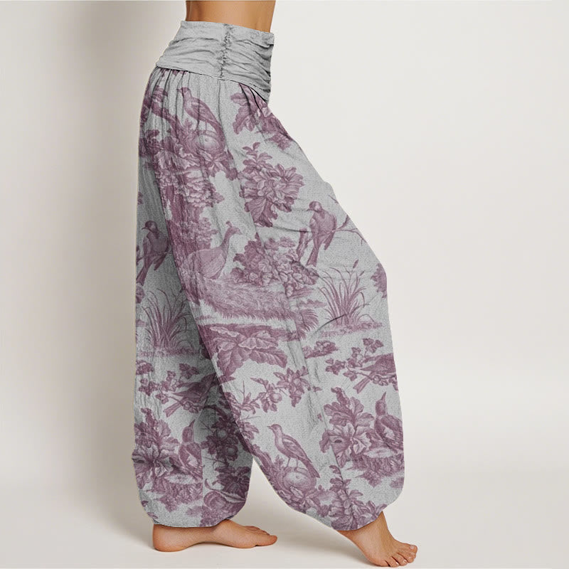 Pantalon harem à taille élastique pour femme, motif Buddha Stones, oiseaux, arbres et branches en coton - image 7