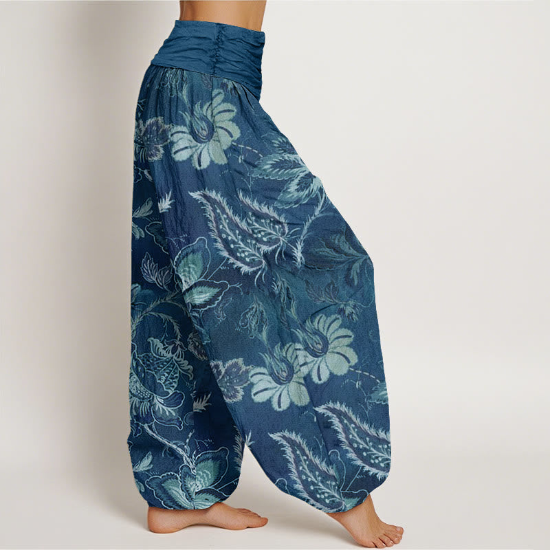 Pantalon harem décontracté en coton à motif floral et feuilles, taille élastique, pour femme, Buddha Stones - image 5