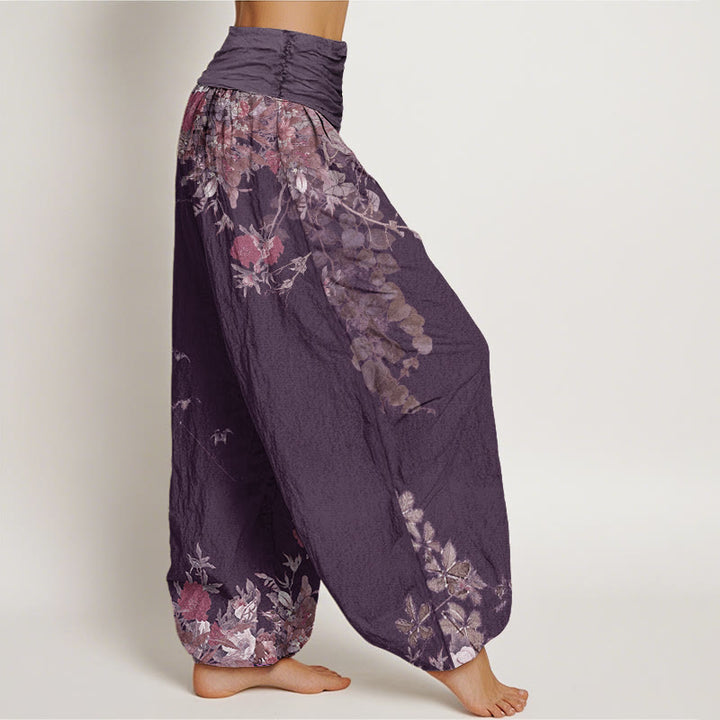 Pantalon harem à taille élastique pour femme, en coton décontracté, orné de pivoines rouges et de motifs floraux, avec Buddha Stones - image 8