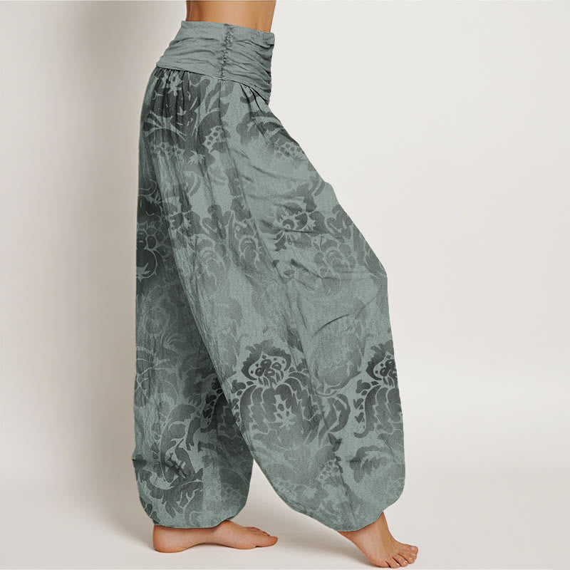 Pantalon harem à taille élastique pour femme, en coton décontracté avec motif de fleurs et de feuilles et Buddha Stones - image 8