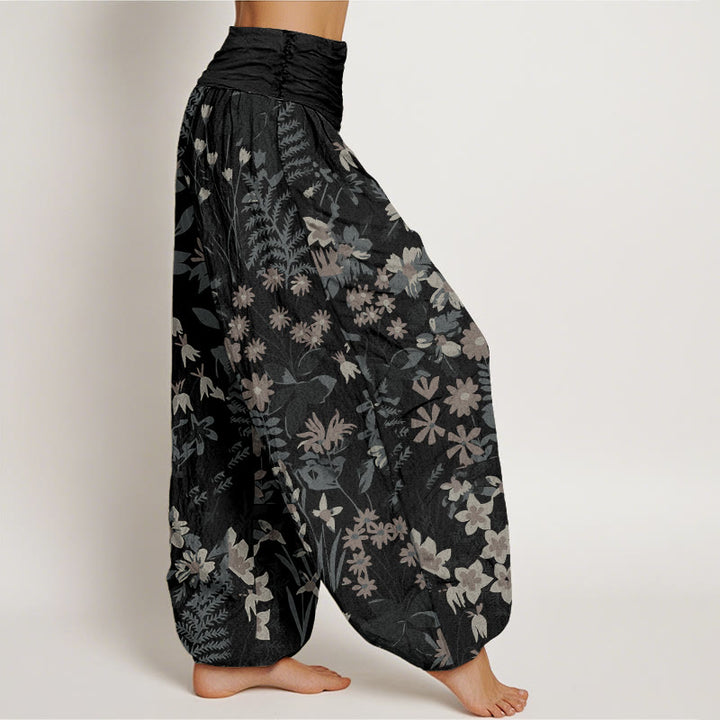 Pantalon harem à taille élastique pour femme, en coton décontracté avec motif de marguerites et de feuilles, orné de Buddha Stones - image 5