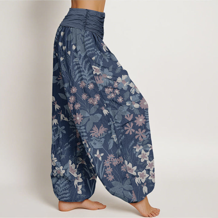 Pantalon harem à taille élastique pour femme, en coton décontracté avec motif de marguerites et de feuilles, orné de Buddha Stones - image 8