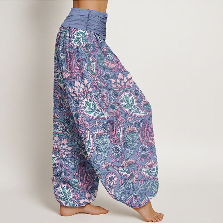 Pantalon Buddha Stones à taille élastique pour femme avec motif de fleurs de cajou, de paon et de tournesol - image 9