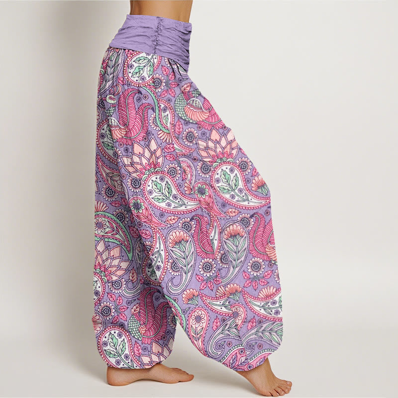 Pantalon Buddha Stones à taille élastique pour femme avec motif de fleurs de cajou, de paon et de tournesol - image 1